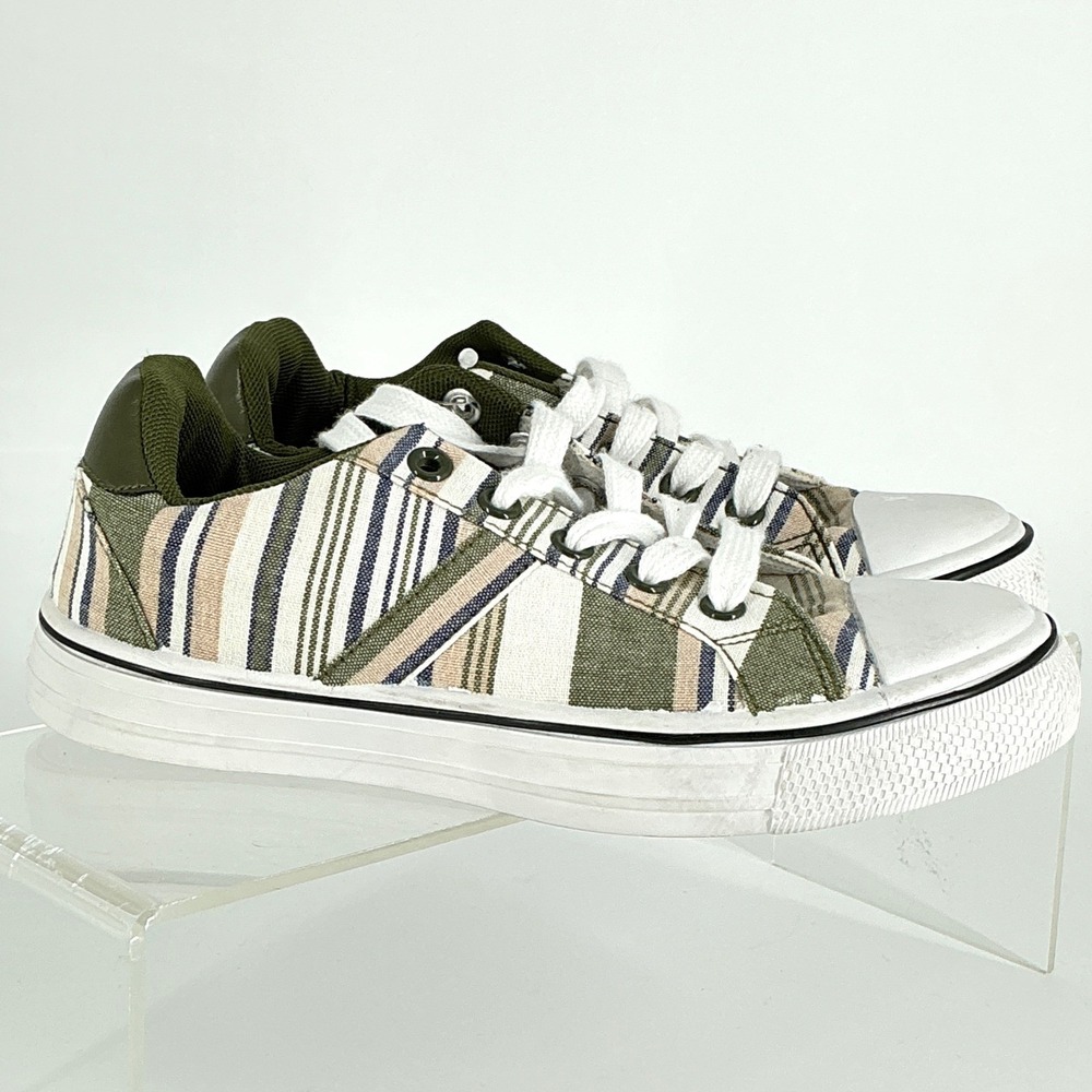 Lucky Brand BIG KIDS Size 3 Striped Canvas Low Top Sneakers NEW Green Tan $50